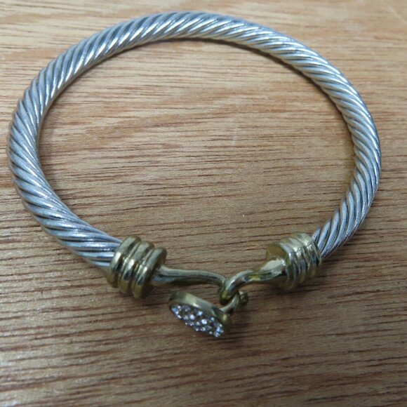 Silver Gold Tone Twisted Bracelet Hook Clasp with Rhinestones Vintage - Picture 2 of 3